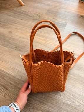 Anthropologie Woven Mini Tote in Cognac Orange